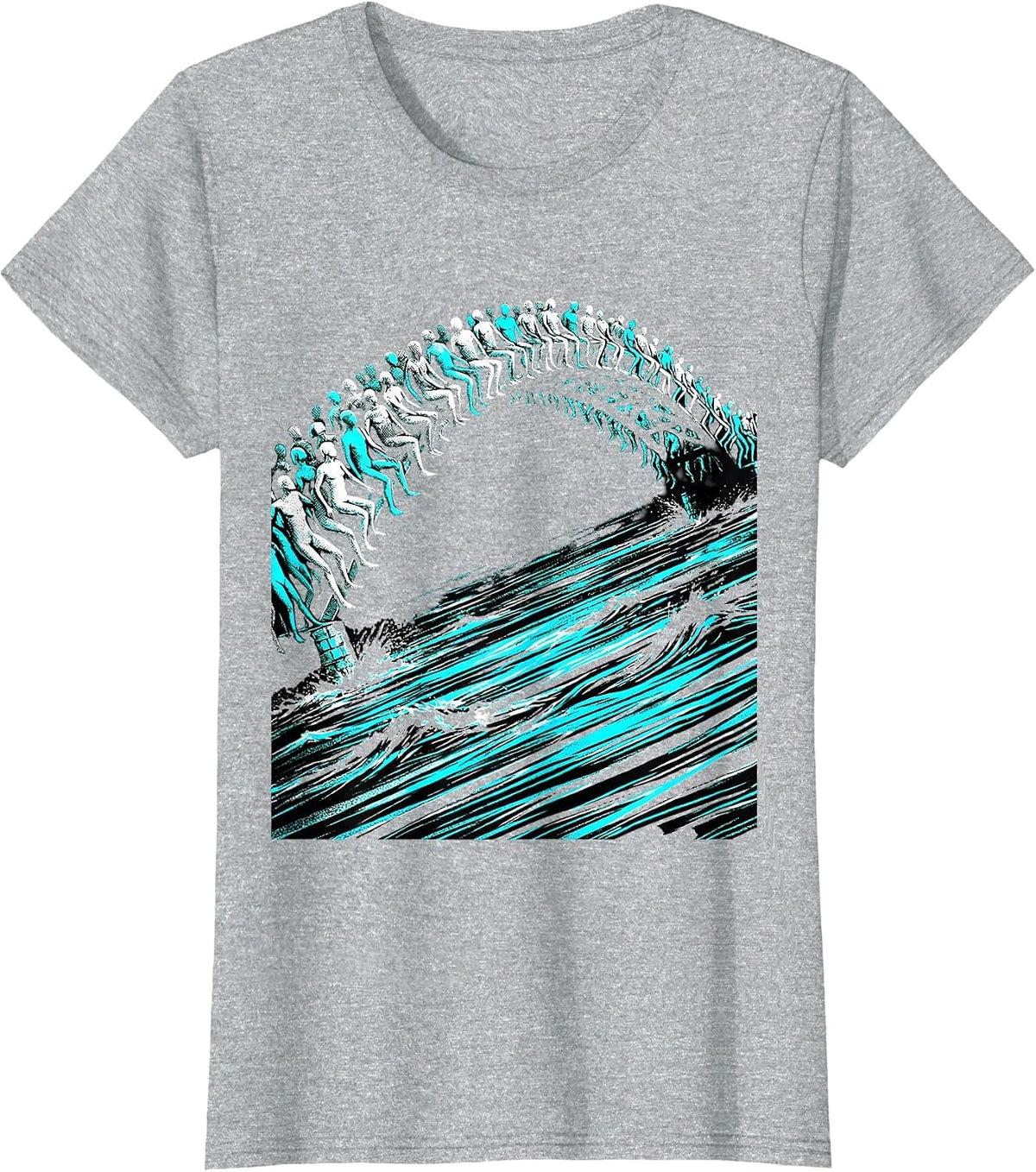 Human Bridge Over Flood Unity Graphic Design T-Shirt - Heather Grey