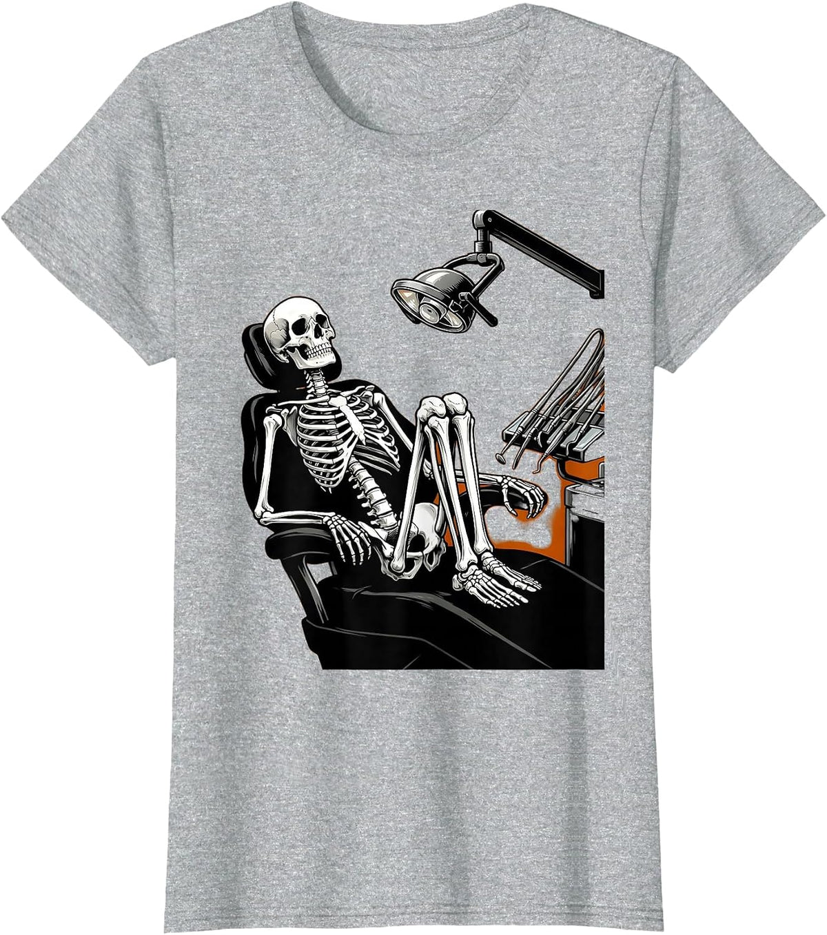 Nervous Skeleton at the Dentist Funny Halloween T-Shirt - Heather Grey
