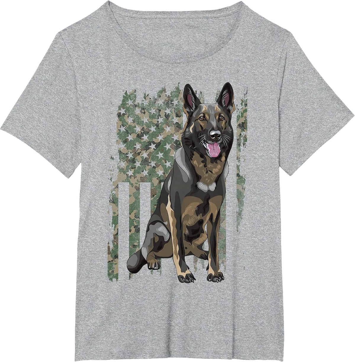 German Shepherd Shirt Patriotic Camouflage American Flag Dog Breed T-Shirt - Heather Grey