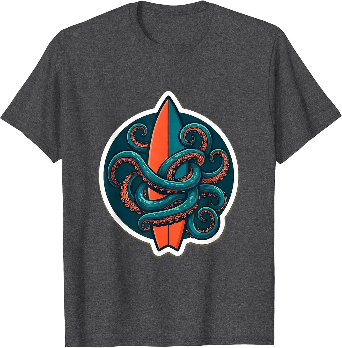 Men's Octopus Tentacles Surfboard Fin Surf Design T-Shirt - Dark Heather Grey