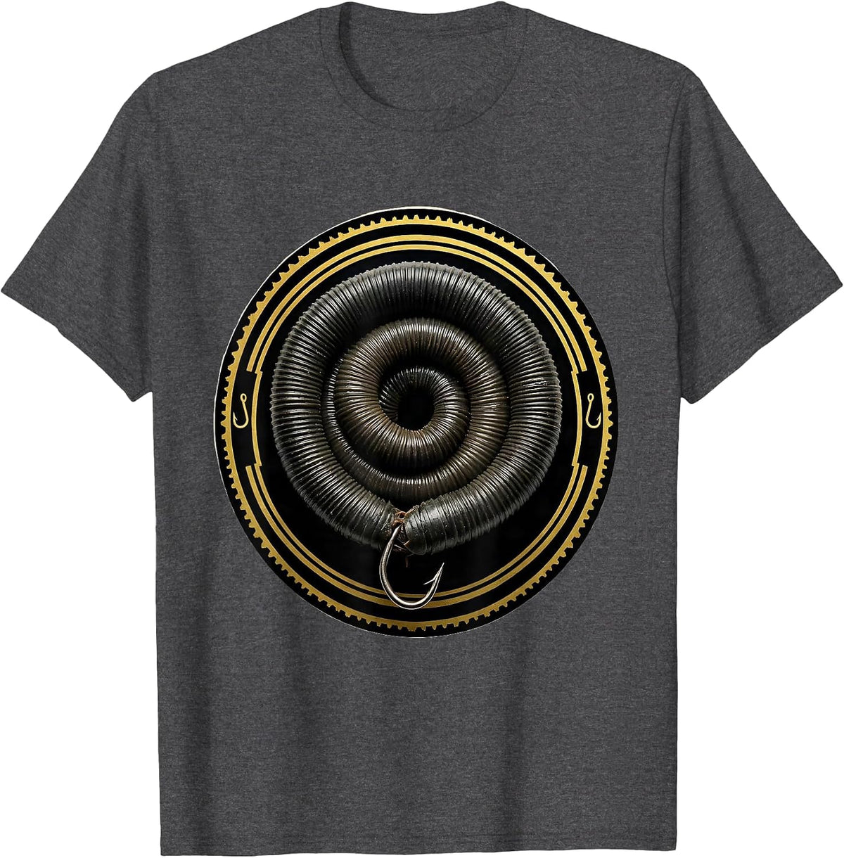 Men's Rubber Worm Lure Coiled Snake Fishing Graphic T-Shirt - Dark Heather Grey