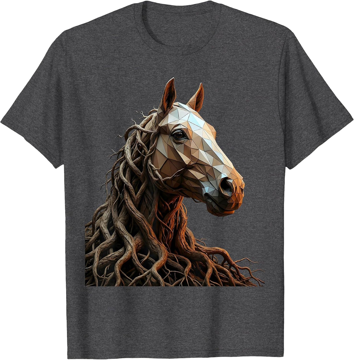 Men's Horse Head Twisted Tree Roots Nature Art Design T-Shirt - Dark Heather Grey