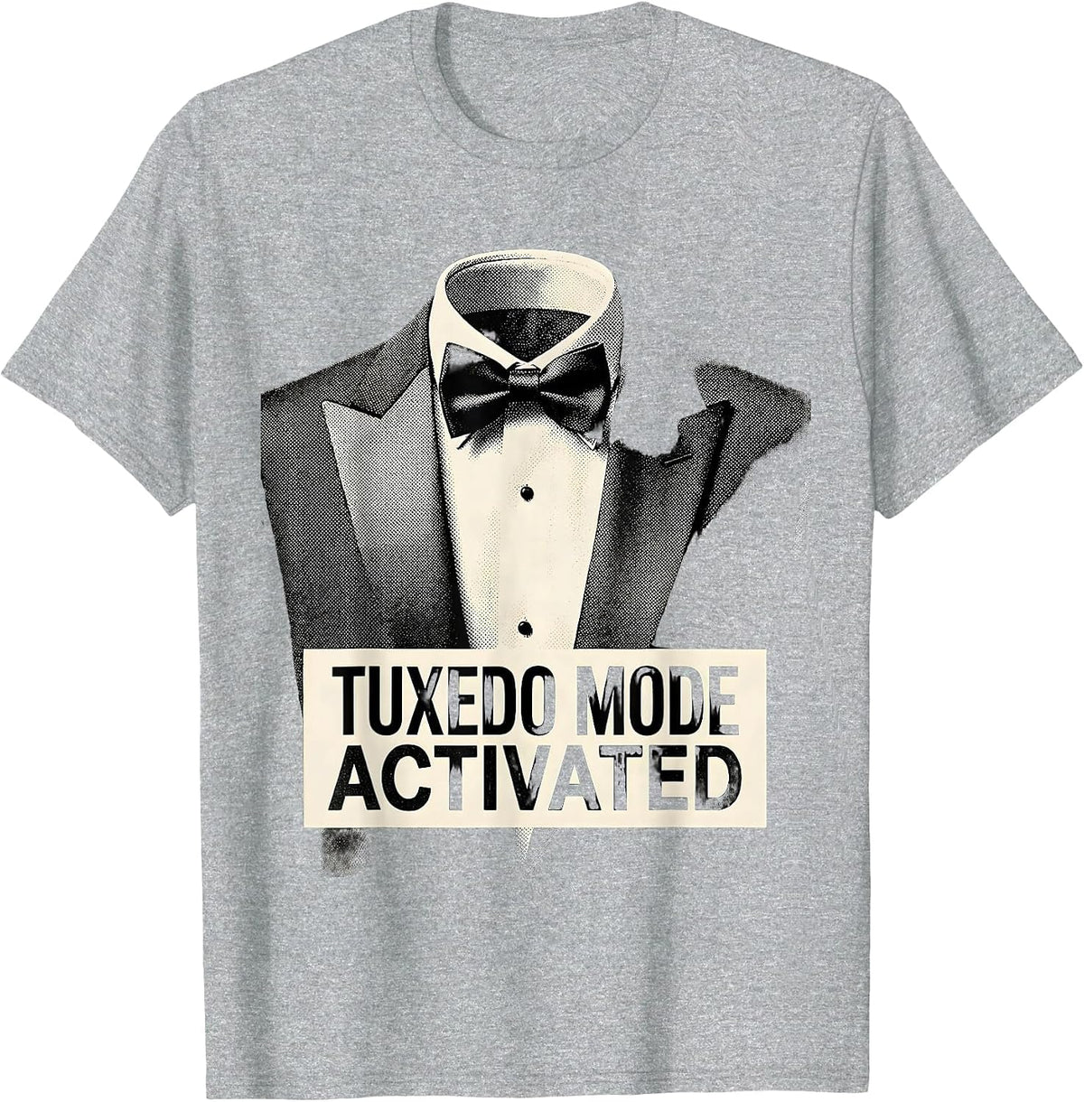 Men's Tuxedo Mode Activated Funny Formal Style Design T-Shirt - Heather Grey
