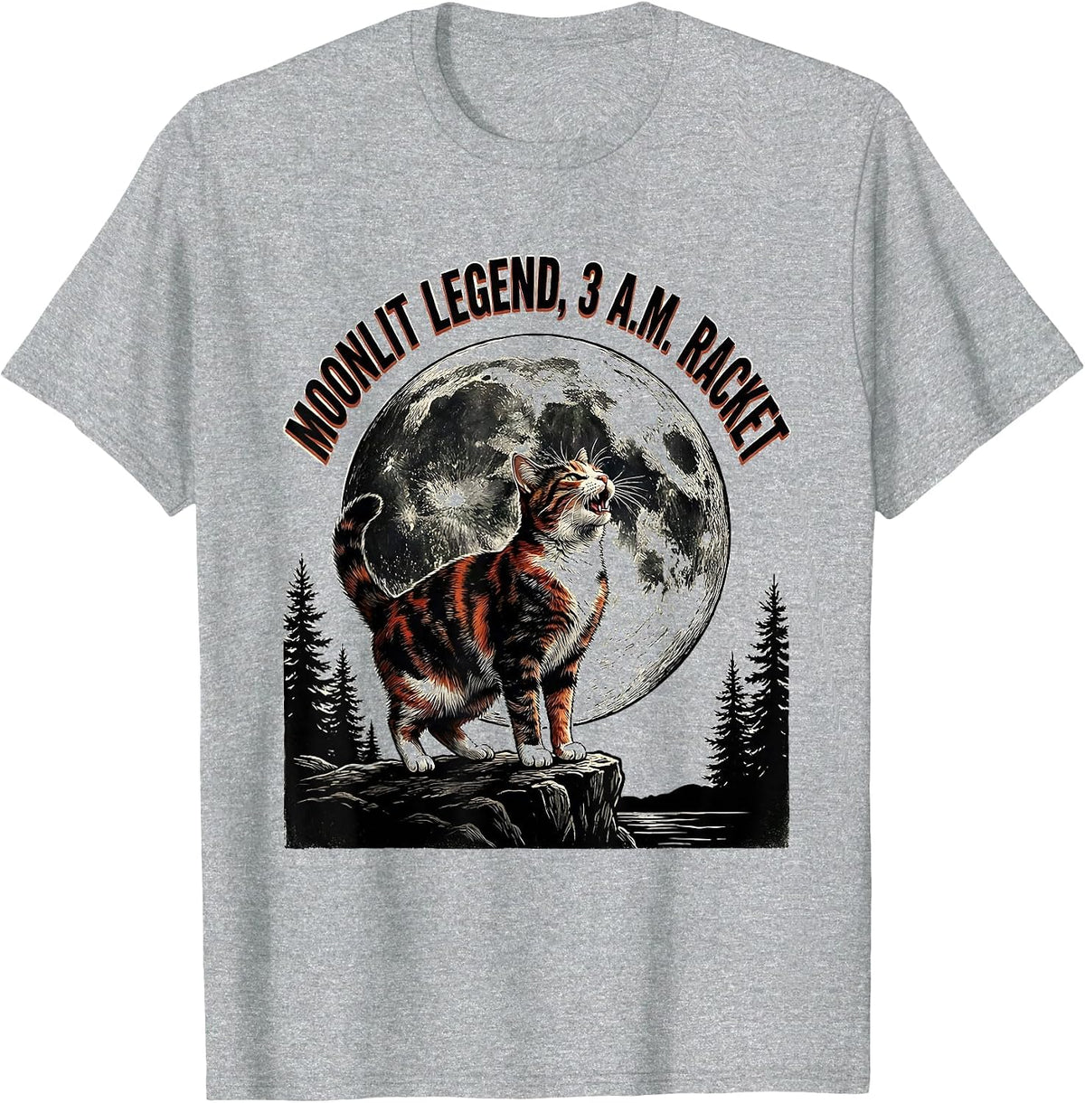 Men's Moonlit Legend 3 A.M. Racket Vintage Cat Owner Novelty T-Shirt - Heather Grey