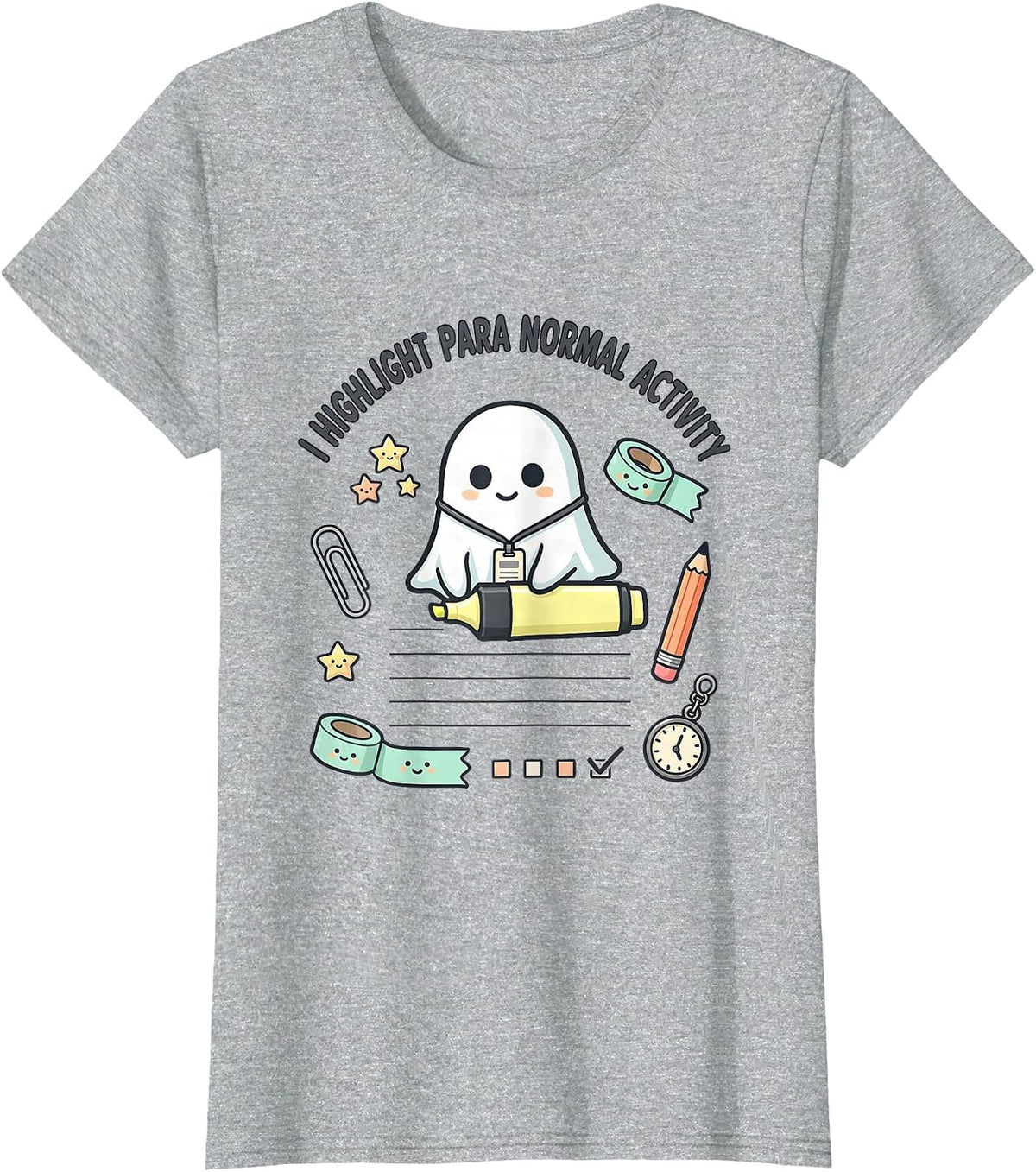 I Highlight Para Normal Activity Kawaii Ghost Stationery T-Shirt - Heather Grey