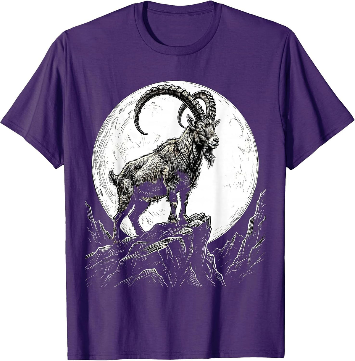 Men's Goat Silhouette Full Moon Graphic Design T-Shirt - Purple
