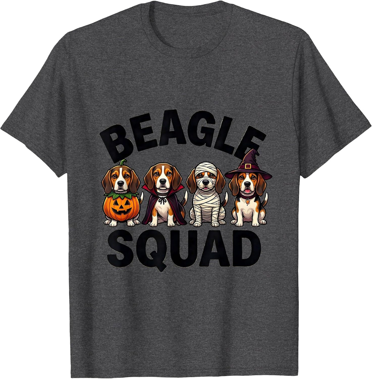 Beagle Squad Cartoon Halloween Dog Breed Squad Costume T-Shirt - Dark Heather Grey