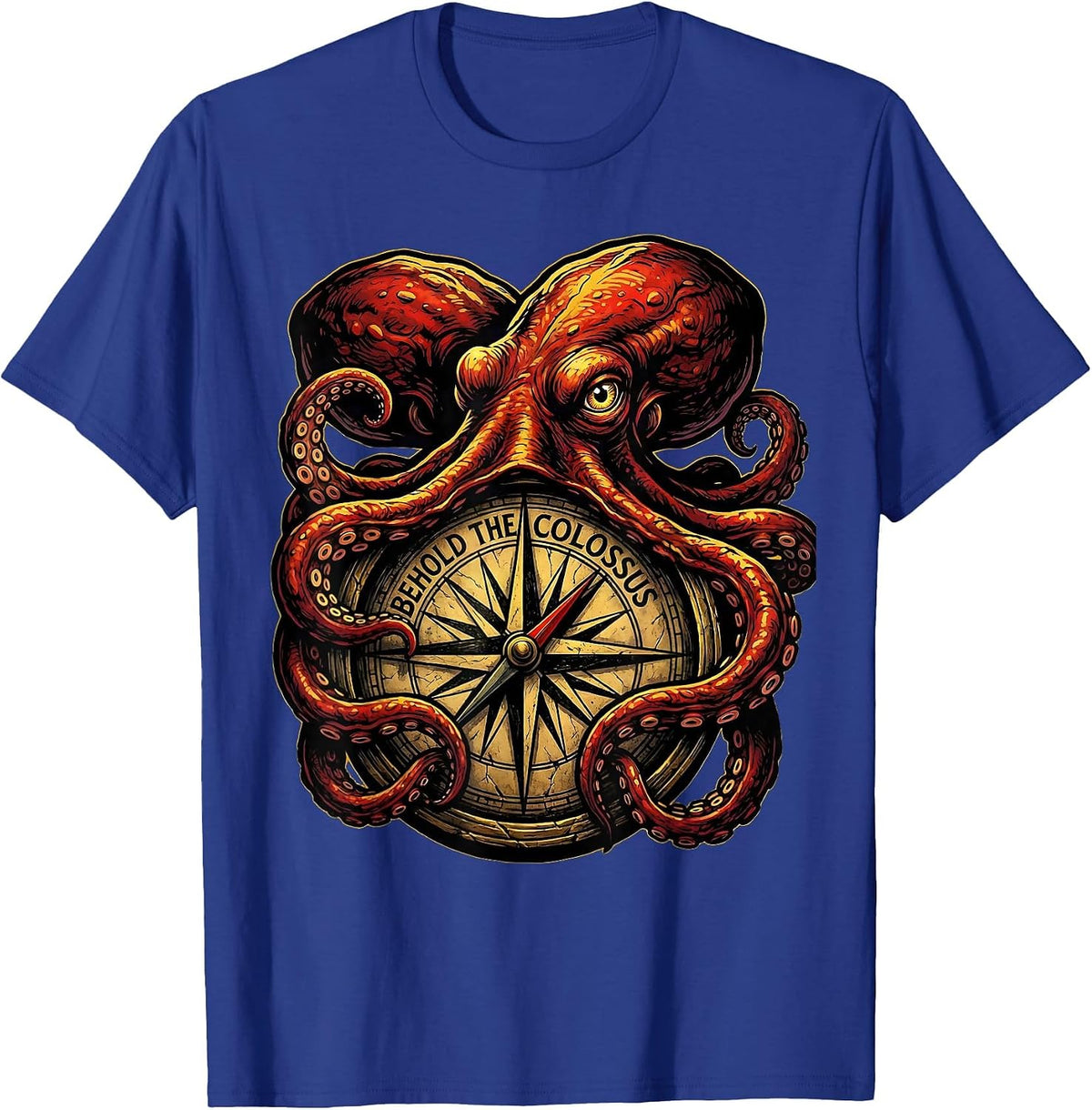 Behold The Colossus Tattoo Octopus Lover Ocean Sea Creature T-Shirt - Royal Blue