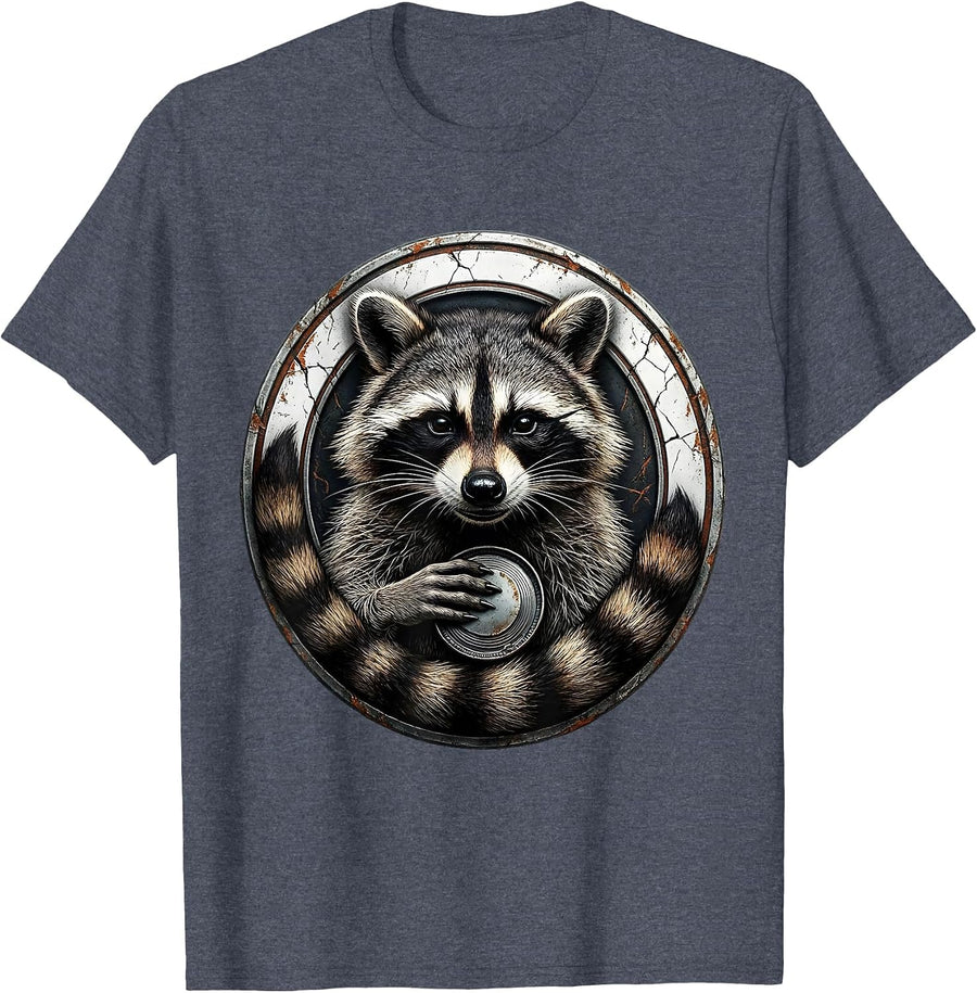 Sealed Raccoon Badge Distressed Funny Animal Lover Gift T-Shirt - Heather Blue