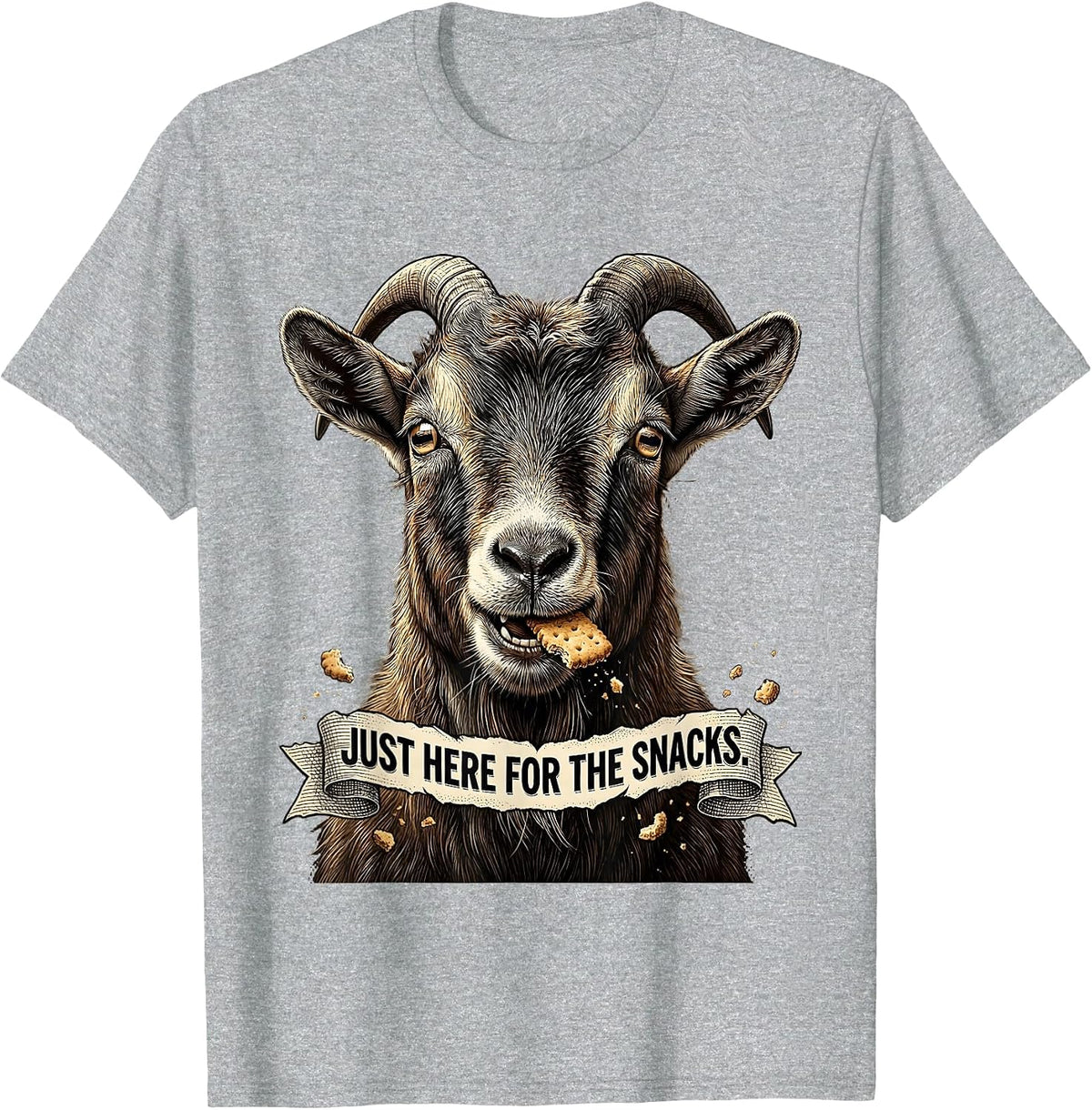 Men's Just Here for the Snacks Funny Goat Design T-Shirt - Heather Grey
