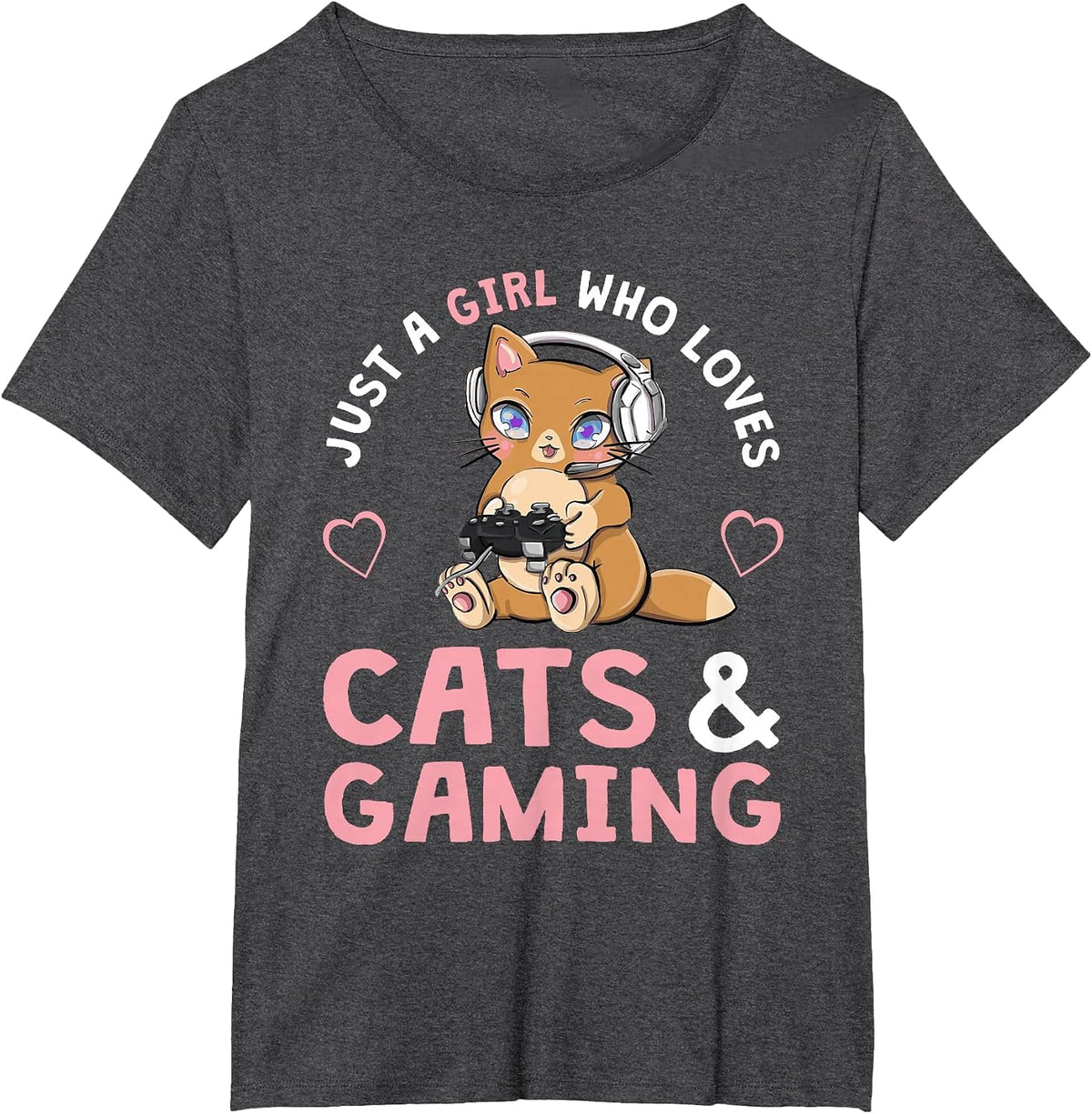Just A Girl Who Loves Cats and Gaming Cute Gamer Cat T-Shirt - Dark Heather Grey