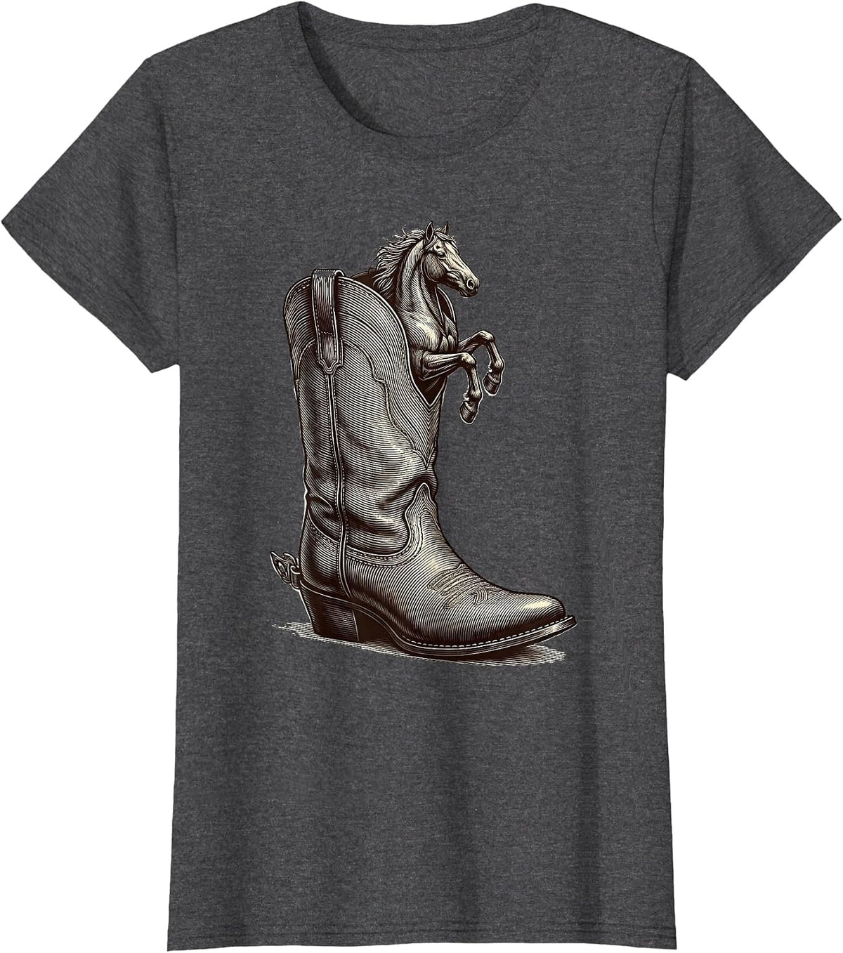 Women's Cowboy Boot Tiny Horse Illustration T-Shirt - Dark Heather Grey