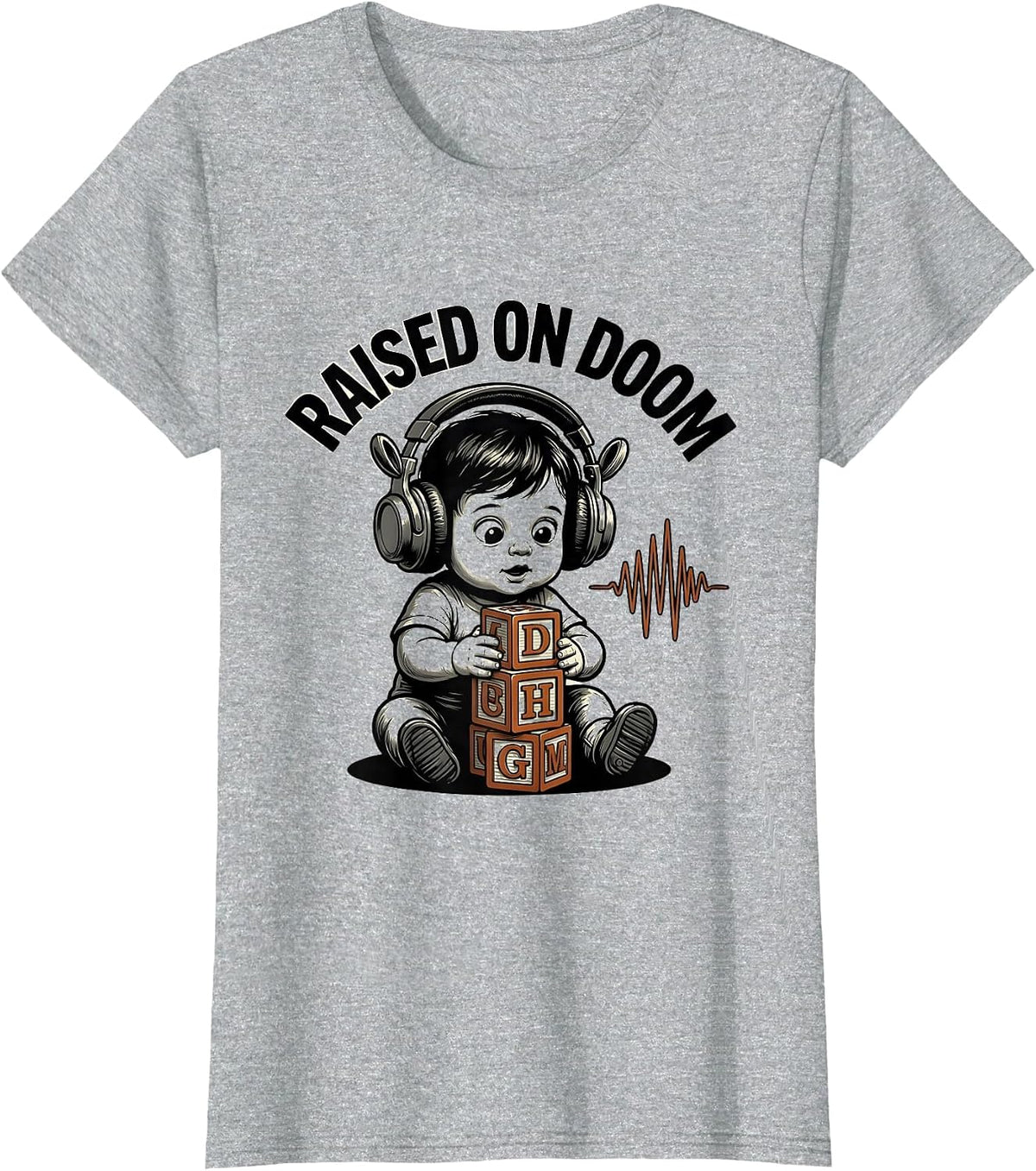 Raised On Doom Funny Heavy Metal Fan Ironic Humor T-Shirt - Heather Grey