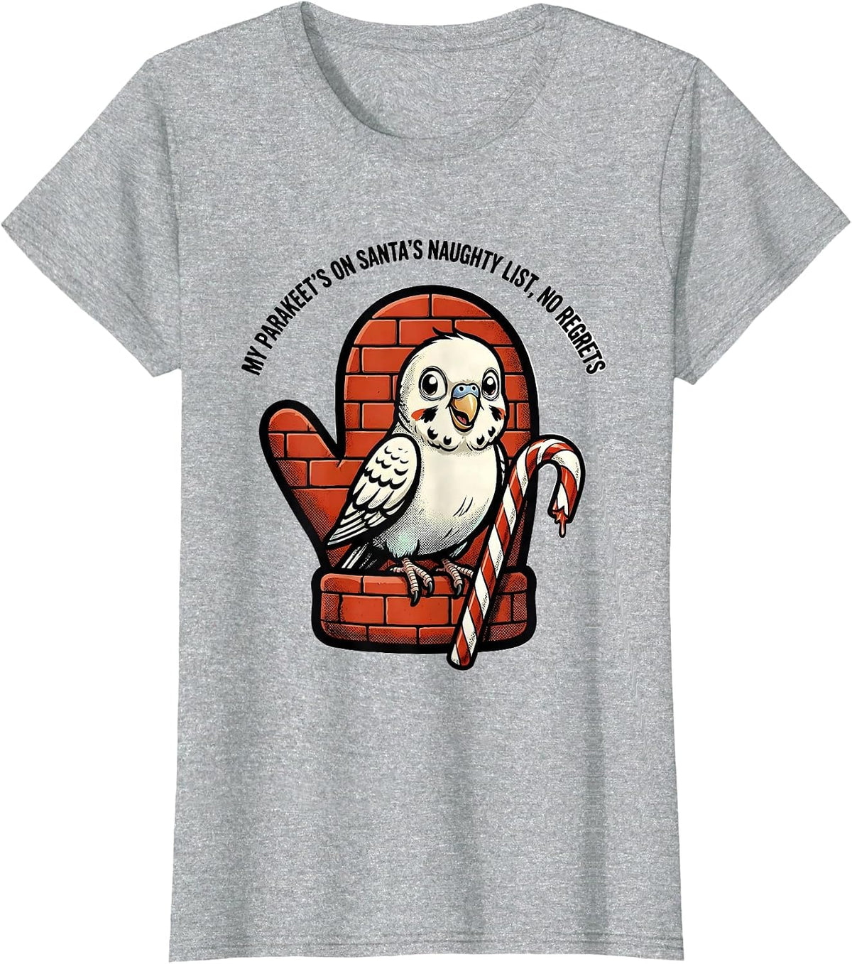 Women's My Parakeet's On Santa's Naughty List, No Regrets Funny T-Shirt - Heather Grey