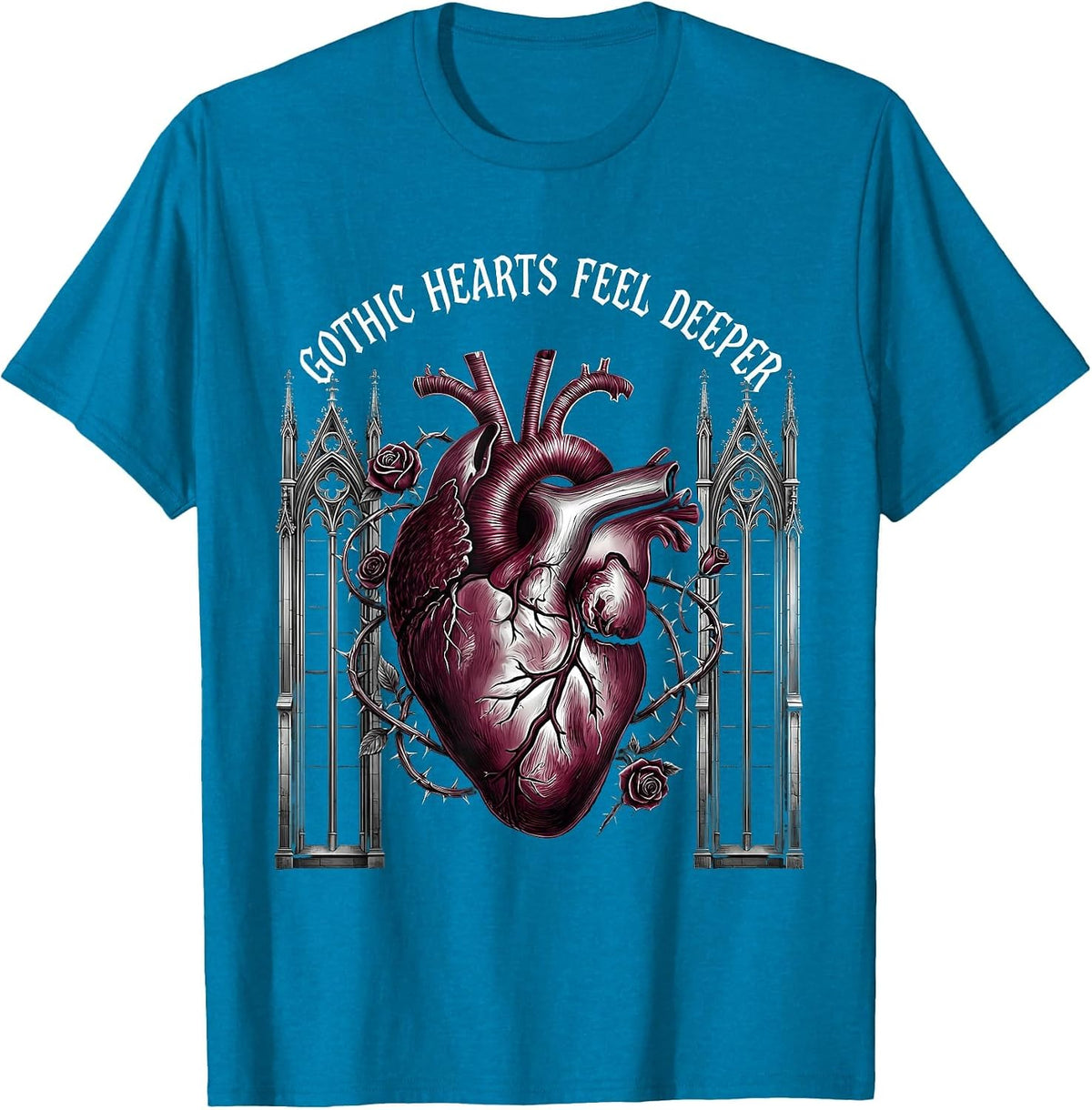 Gothic Hearts Feel Deeper Dark Romance Design T-Shirt - Sapphire Blue