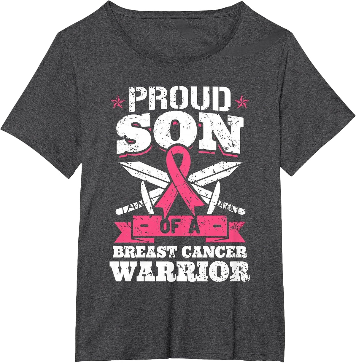 Proud Son of Breast Cancer Warrior Pink Awareness Ribbon T-Shirt - Dark Heather Grey