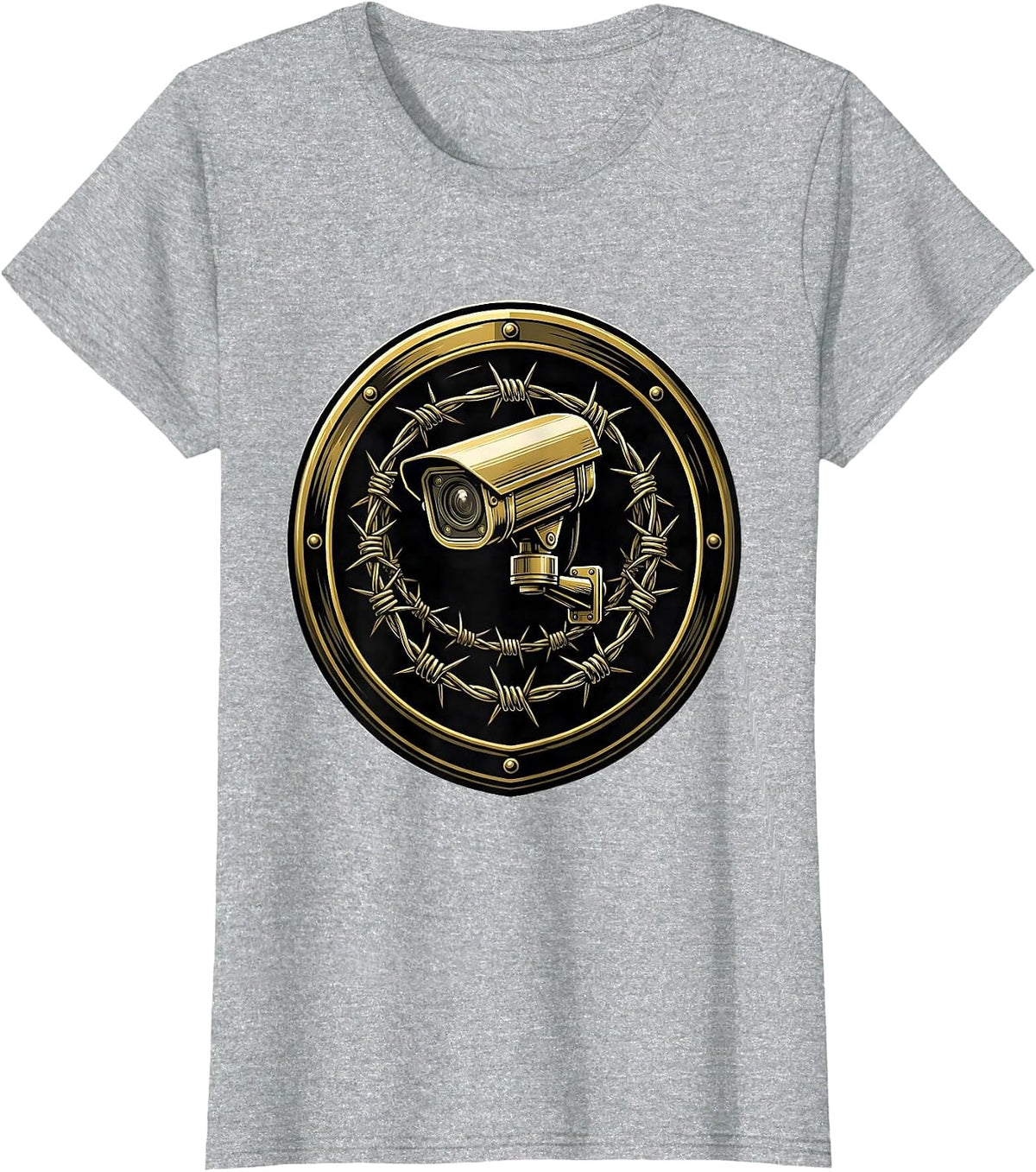 Surveillance Camera Barbed Wire Security Graphic T-Shirt - Heather Grey