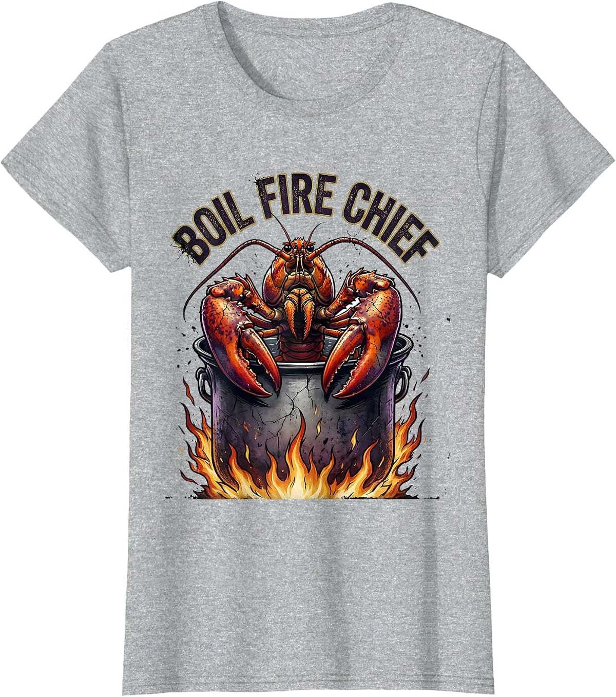 Boil Fire Chief Distressed Mardi Gras Crawfish Carnival T-Shirt - Heather Grey