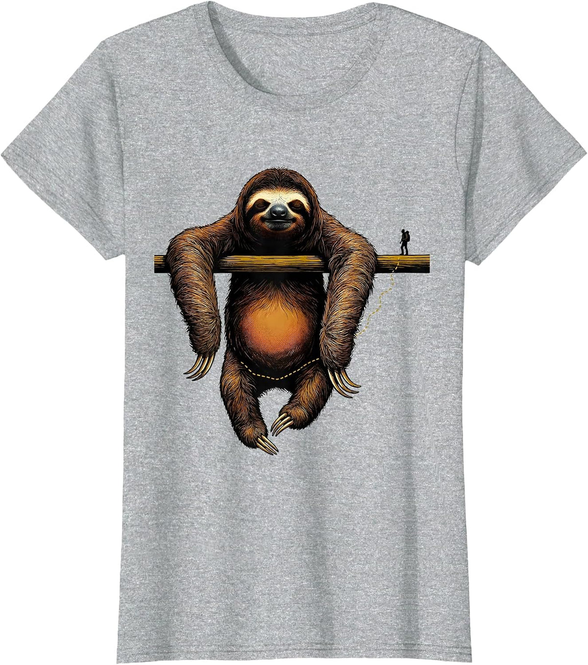 Sloth Lazy Humor Hiking Trail Poster Design T-Shirt - Heather Grey