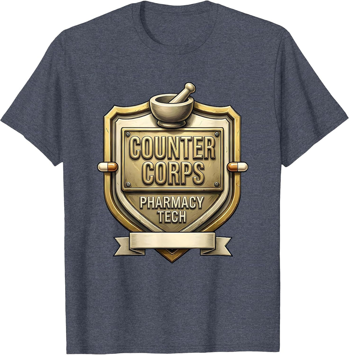 Counter Corps Pharmacy Tech Funny Pharmacy Technician Crew T-Shirt - Heather Blue
