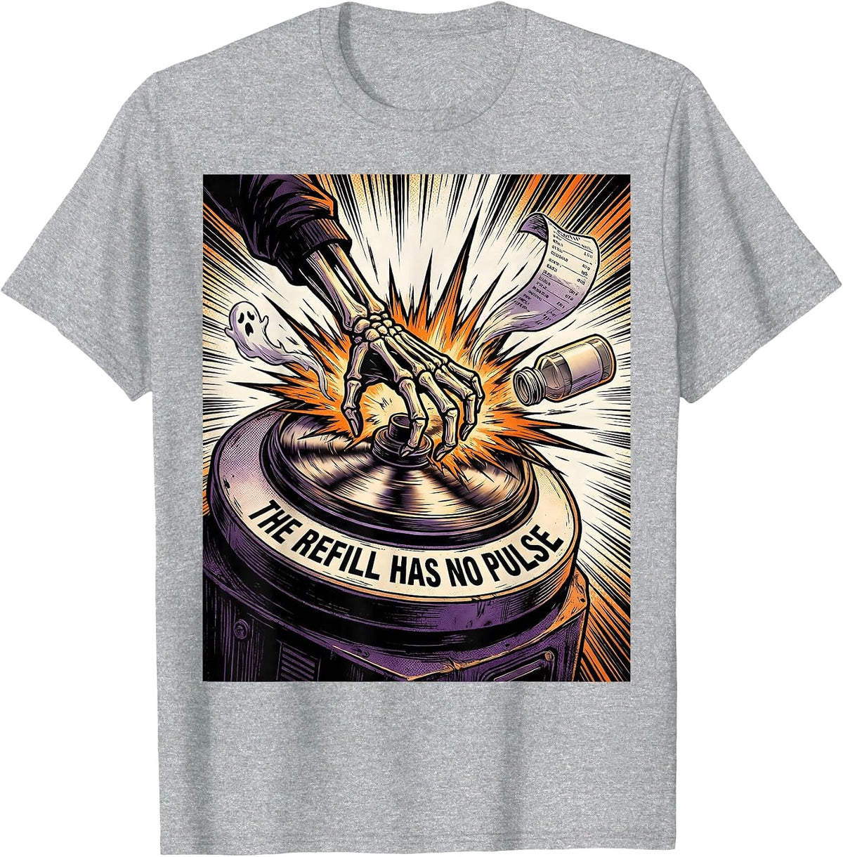Men's The Refill Has No Pulse Funny Pharmacy Tech Halloween T-Shirt - Heather Grey