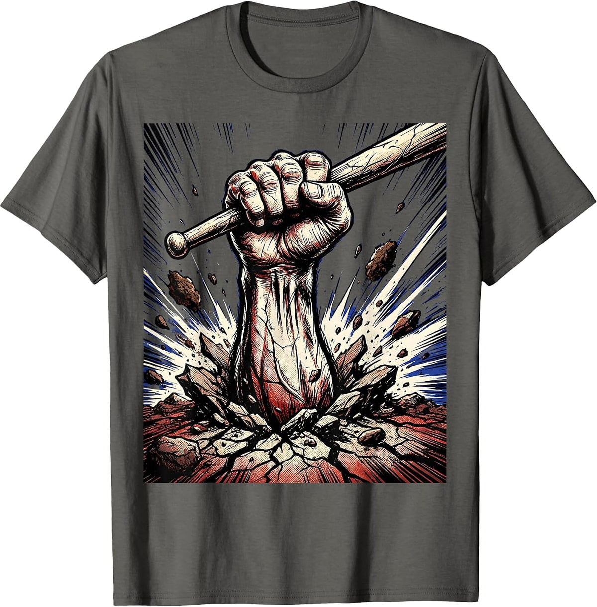 Rock Band Drumstick Rising Hand Graphic Tee T-Shirt - Asphalt Grey