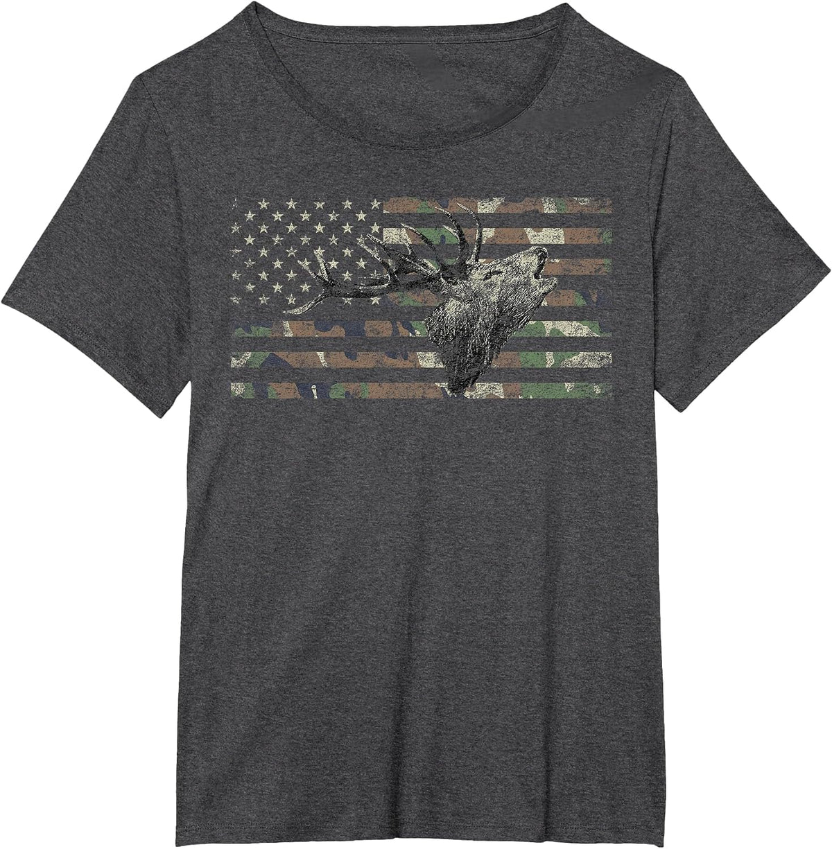 Deer Hunting Camo American Flag Buck Calling Hunter Country T-Shirt - Dark Heather Grey