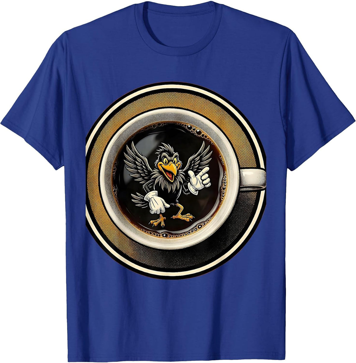 Coffee Mug Crow Reflection Illustration T-Shirt - Royal Blue