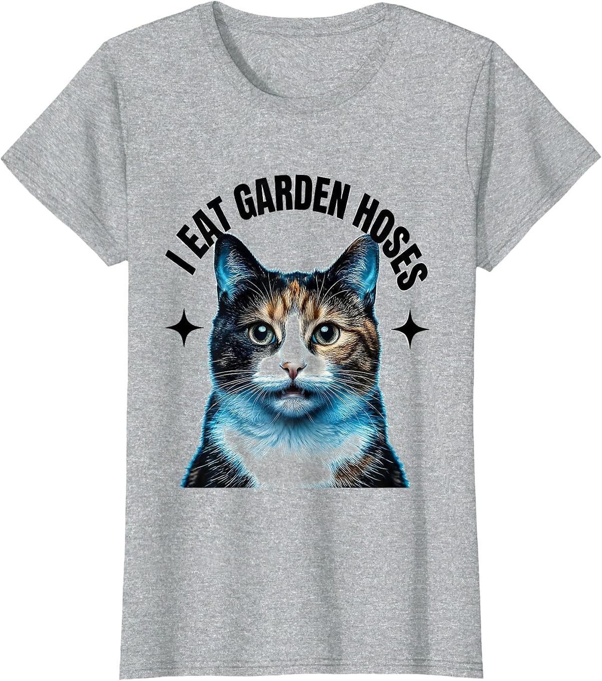Women's I Eat Garden Hoses Funny Cat Meme Bootleg Graphic T-Shirt - Heather Grey