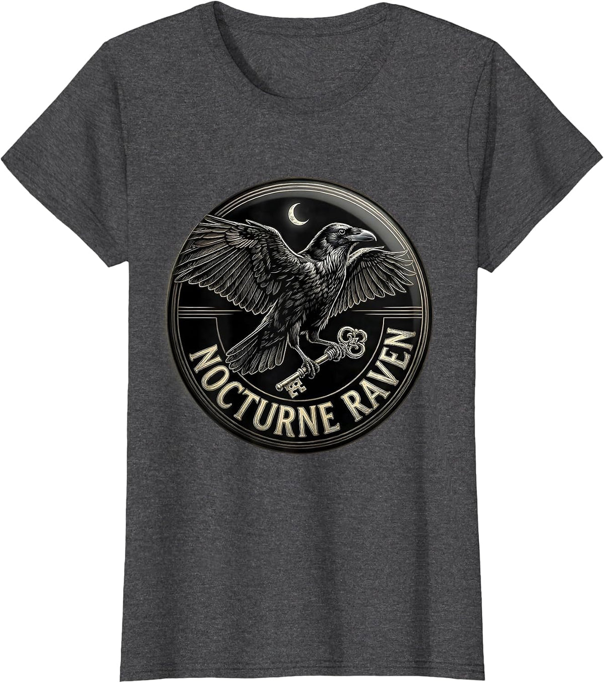 Women's Nocturne Raven Gothic Vintage Raven Lover Line Art T-Shirt - Dark Heather Grey