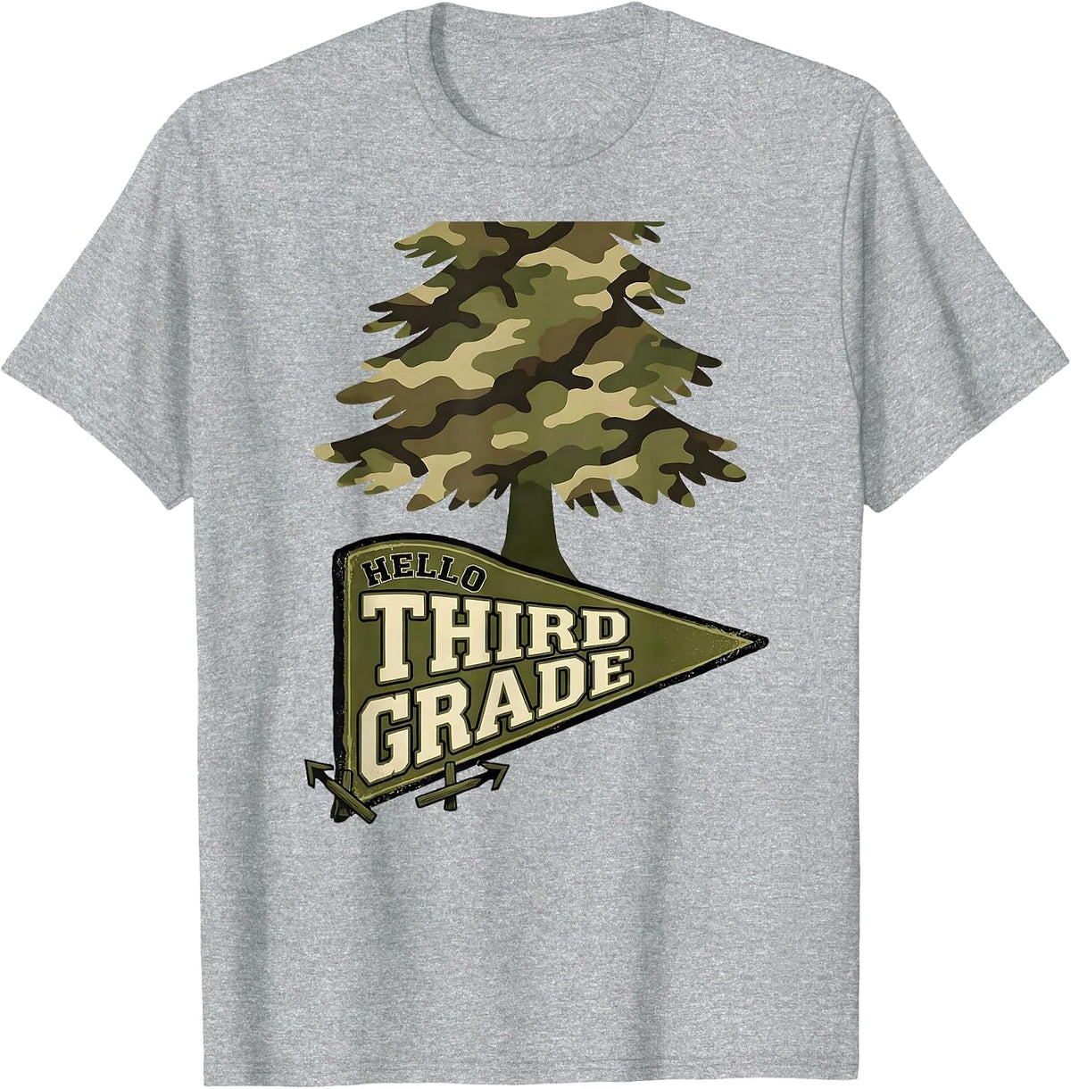 Men's Hello Third Grade Camo Third Grade Teacher Back To School T-Shirt - Heather Grey