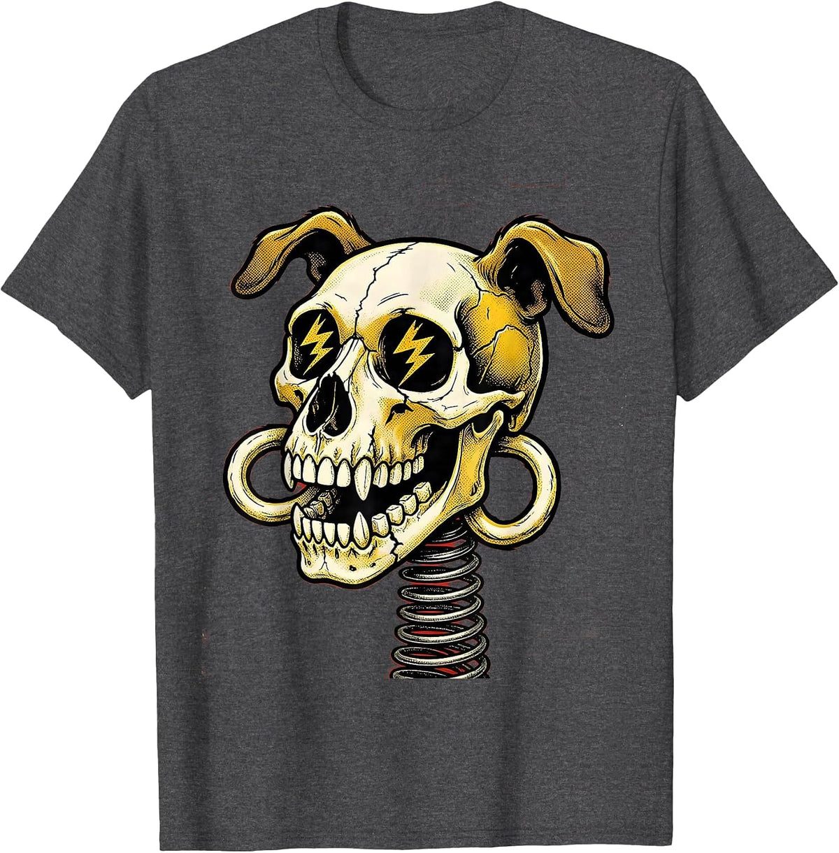 Dog Skull Lightning Bolt Eyes Graphic Design T-Shirt - Dark Heather Grey