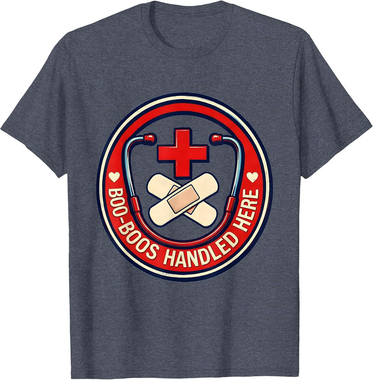 Boo-Boos Handled Here School Nurse Design T-Shirt - Heather Blue