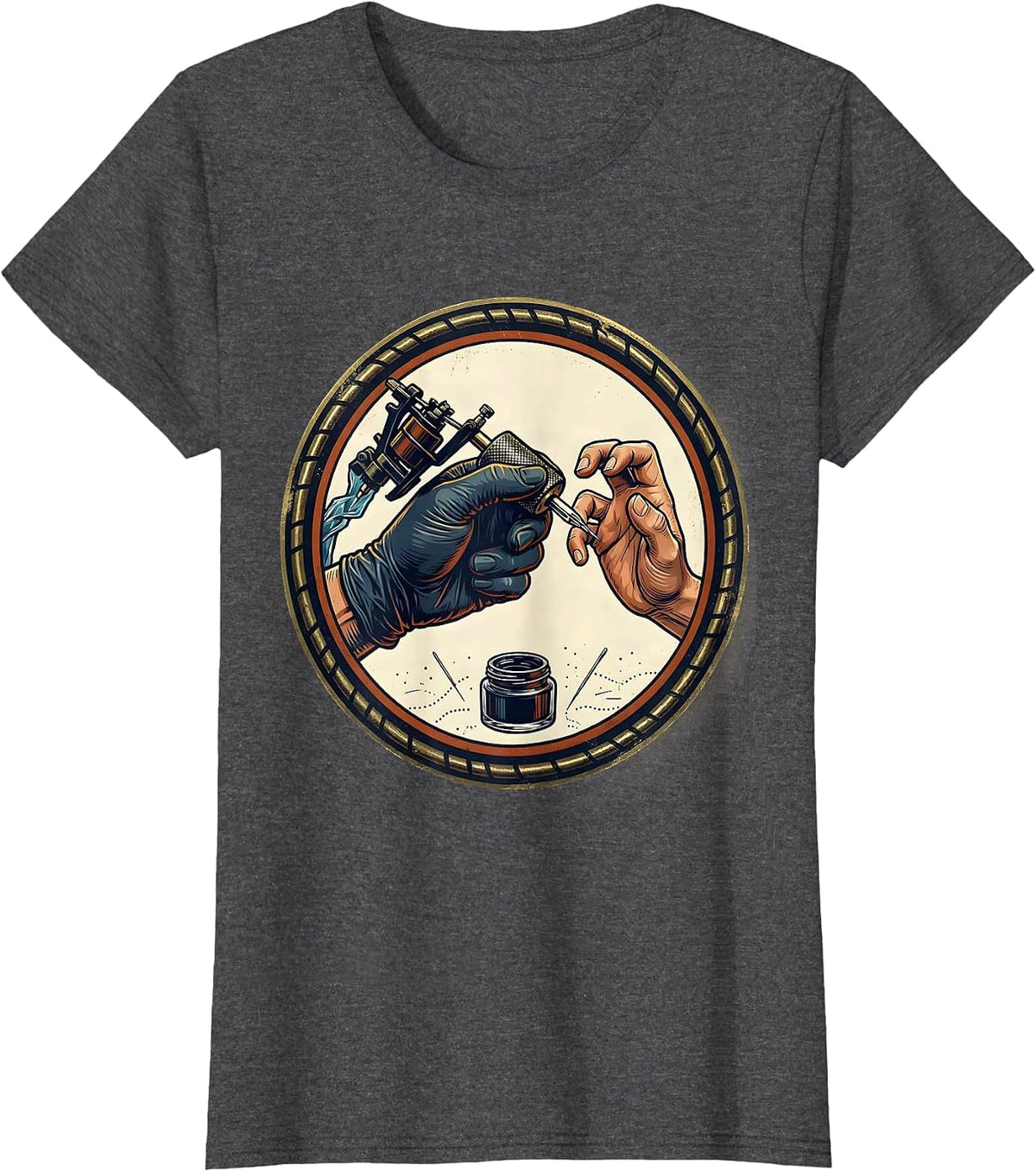 Women's Tattooist Vintage Gloved Hand Ink Artist Humor T-Shirt - Dark Heather Grey