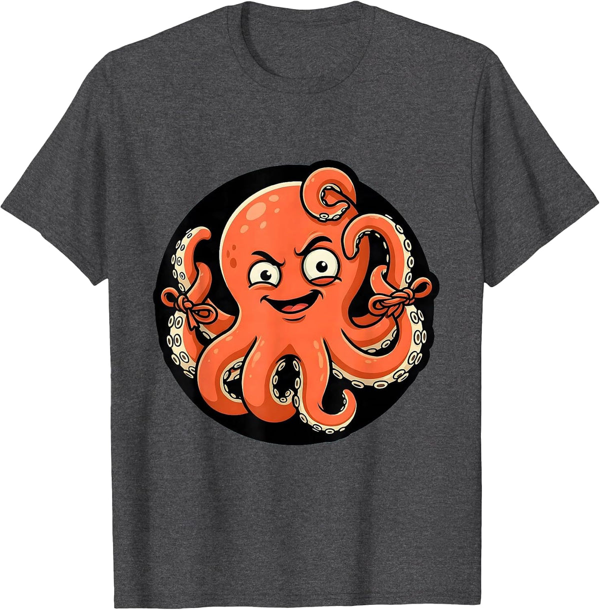 Men's Derpy Octopus Tangled in Its Own Tentacles T-Shirt - Dark Heather Grey