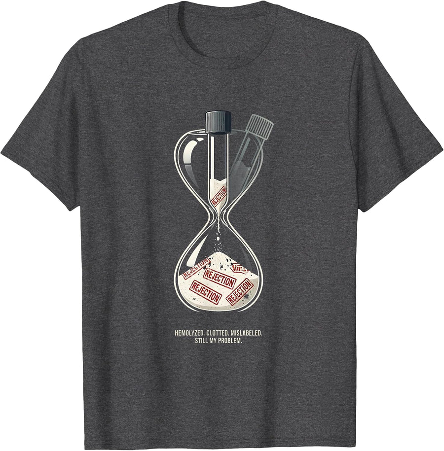 Men's Hemolyzed. Clotted. Mislabeled. Still My Problem. Lab Tech T-Shirt - Dark Heather Grey