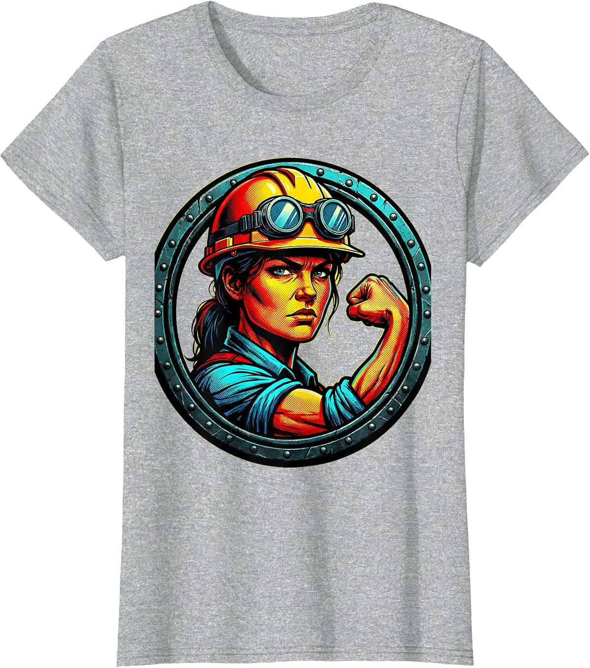 Rosie the Riveter Hard Hat and Goggles Illustration T-Shirt - Heather Grey