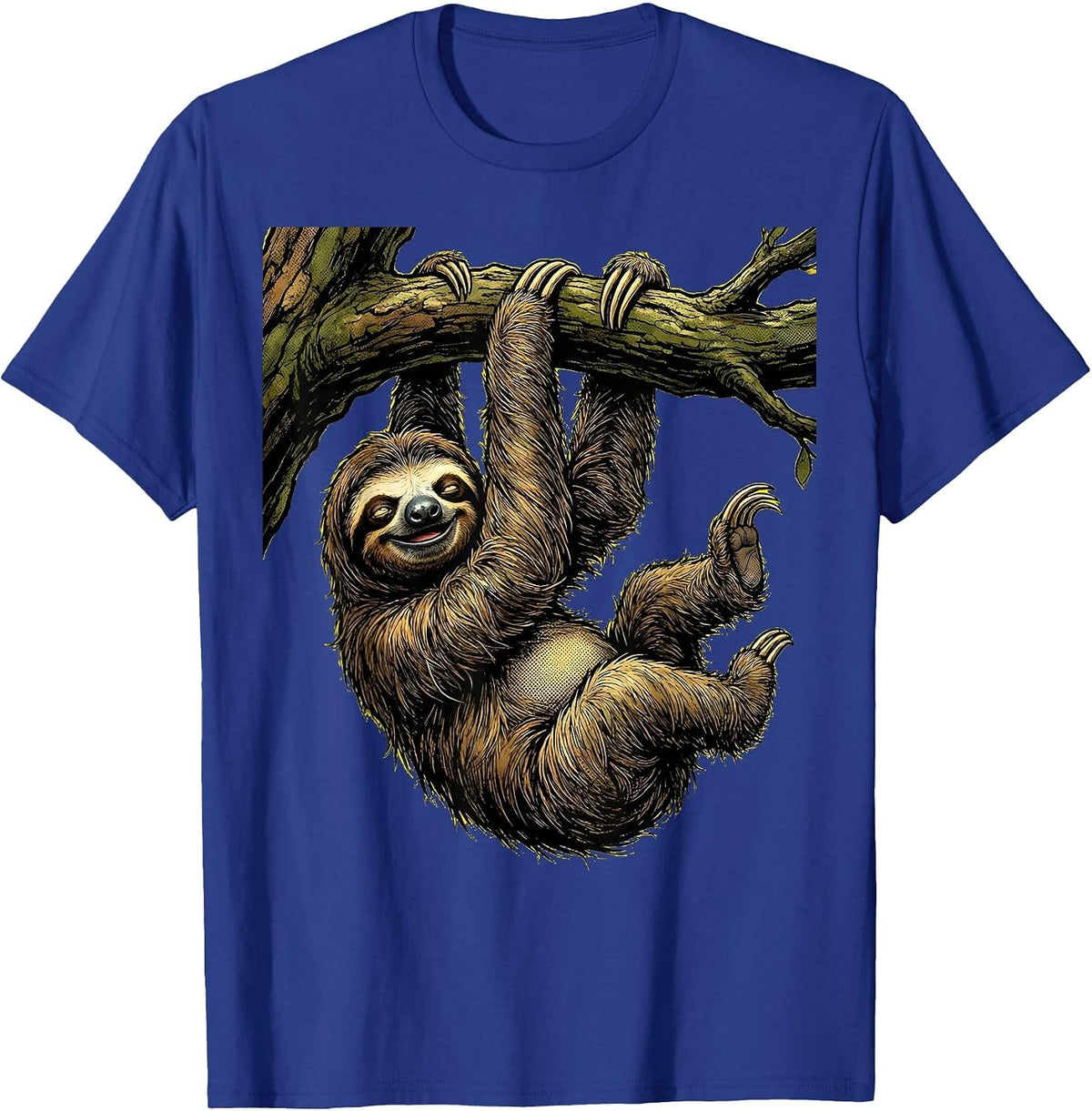 Men's Lazy Sloth Hanging From Tree Branch T-Shirt - Royal Blue