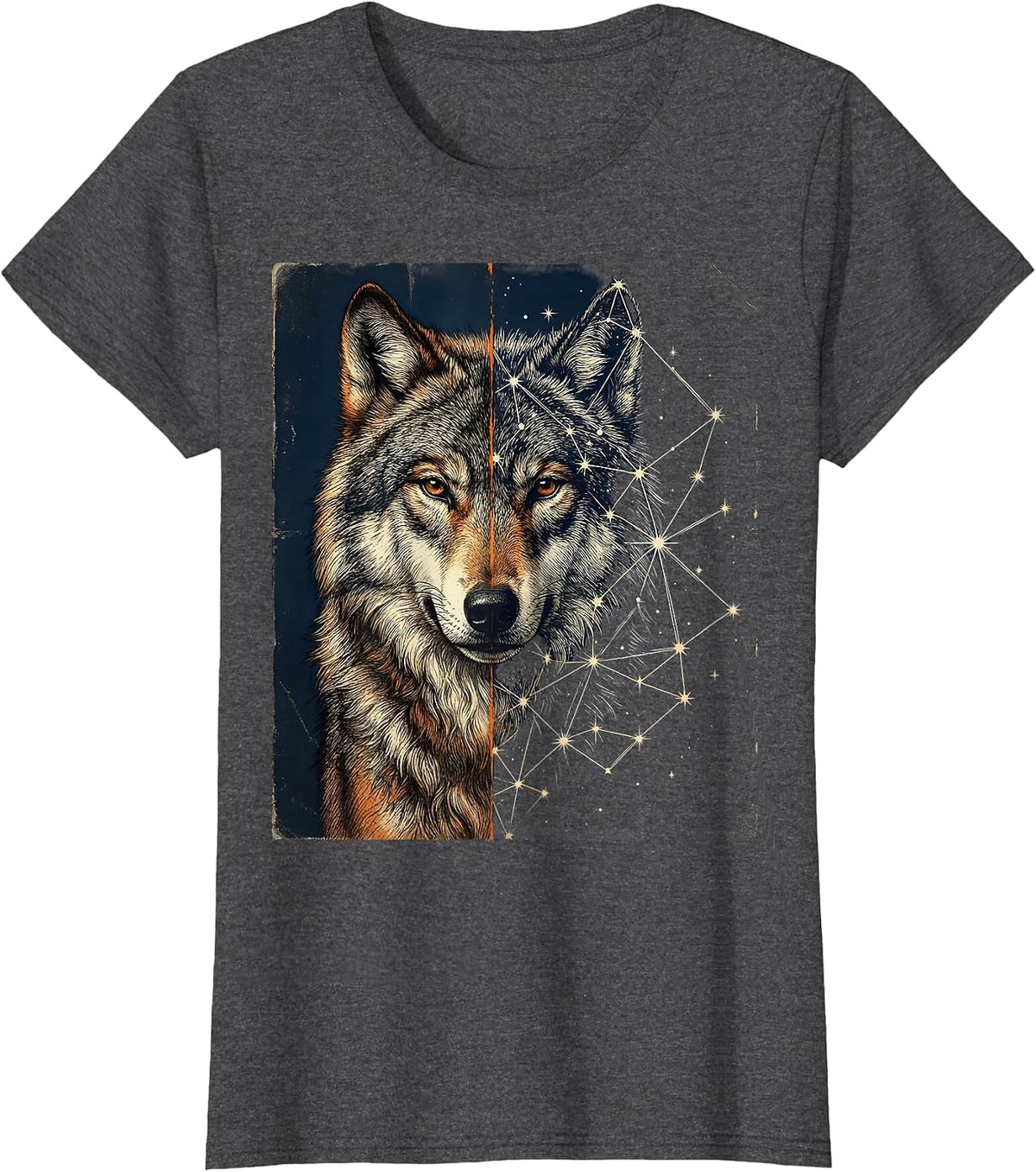 Women's Wolf Constellation Star Map Celestial Night Sky T-Shirt - Dark Heather Grey