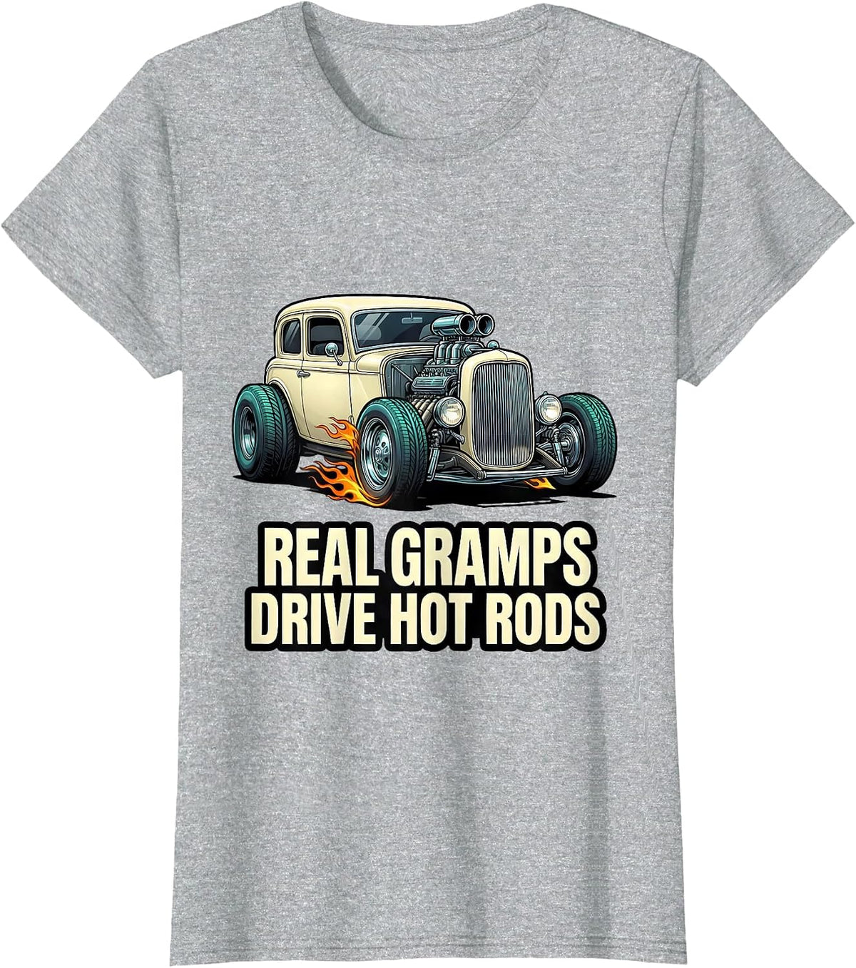 Women's Real Gramps Drive Hot Rods Custom Car Cartoon Hot Rod T-Shirt - Heather Grey