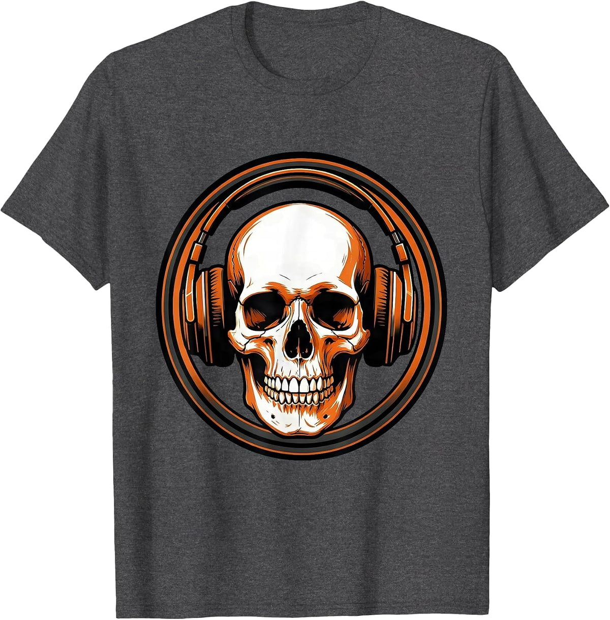Men's Skull With Oversized Headphones Graphic Tee T-Shirt - Dark Heather Grey
