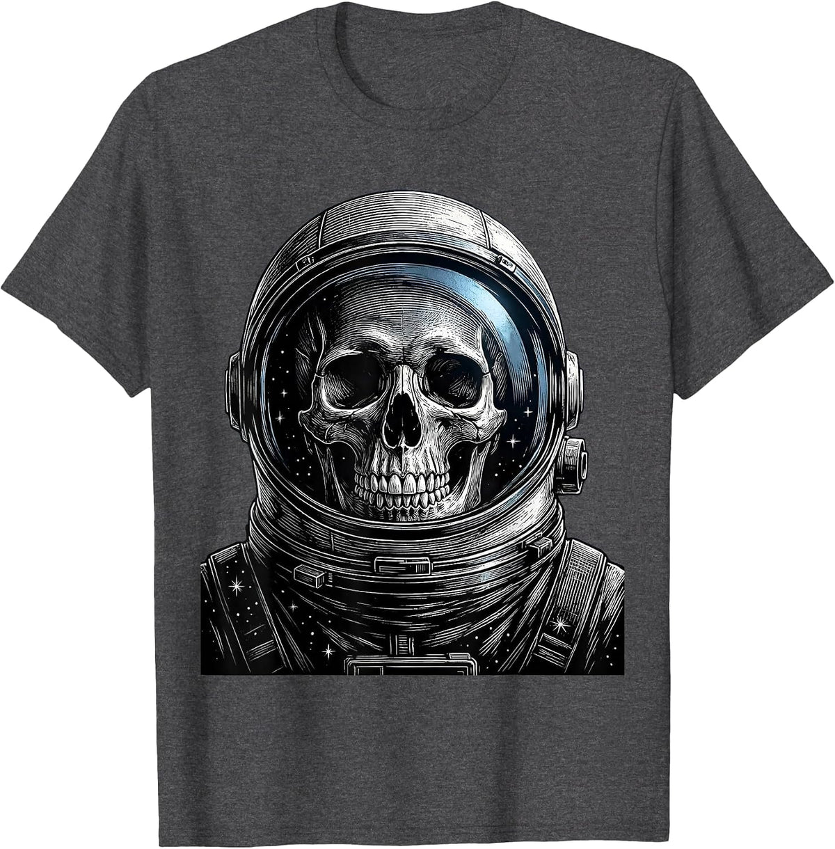Men's Astronaut Skull Floating in Deep Space T-Shirt - Dark Heather Grey