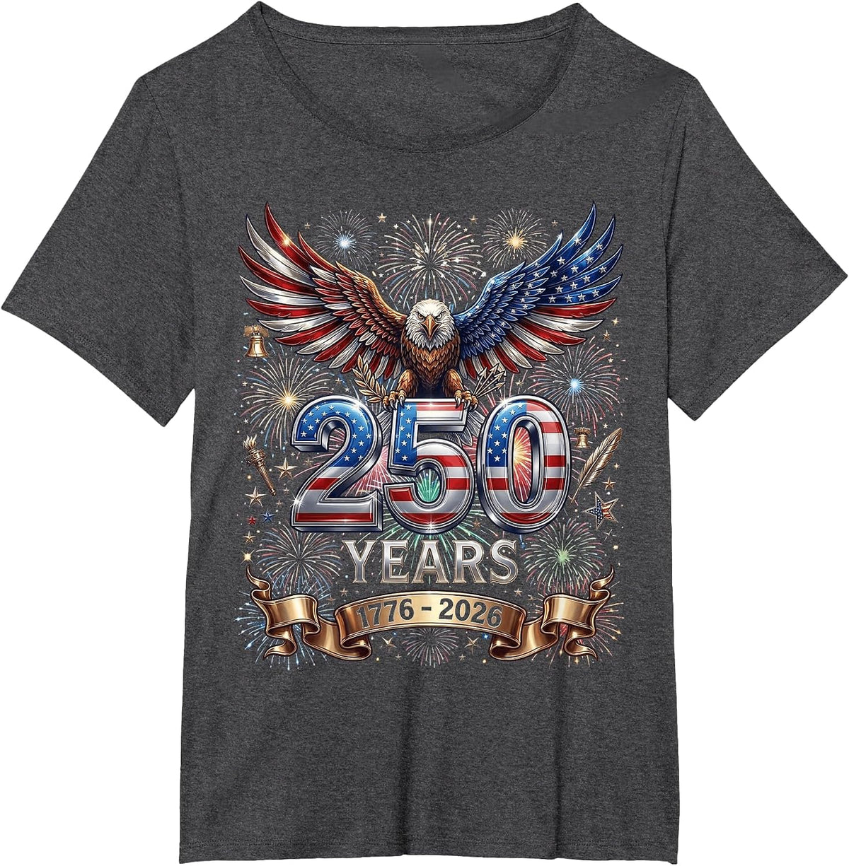 250 Years 1776 2026 4th of July Eagle 250th Anniversary USA T-Shirt - Dark Heather Grey