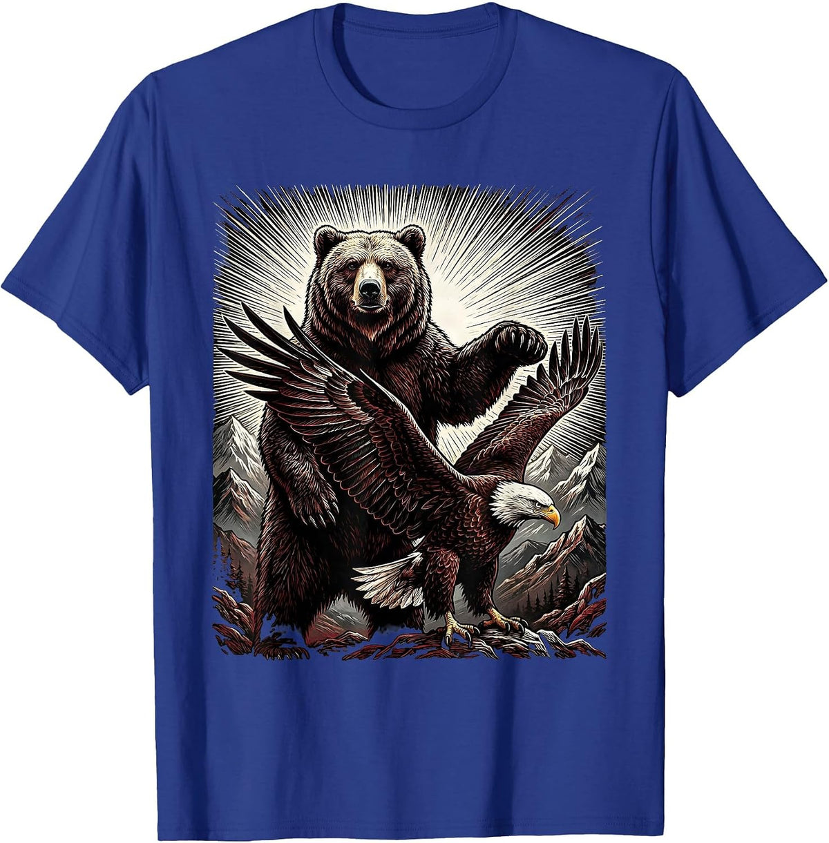 Men's Bald Eagle and Bear USA Freedom Graphic T-Shirt - Royal Blue