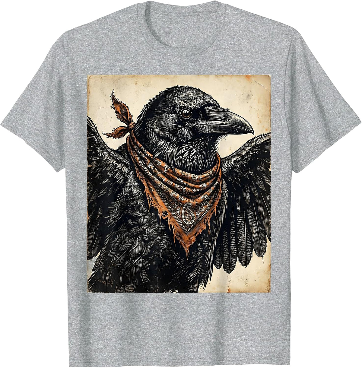 Men's Crow With Bandana Mask Outlaw Bird Illustration T-Shirt - Heather Grey