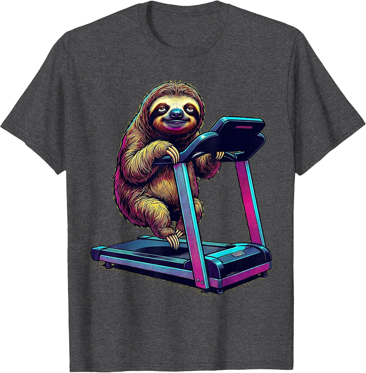 Men's Funny Sloth Hanging On Treadmill Illustration T-Shirt - Dark Heather Grey