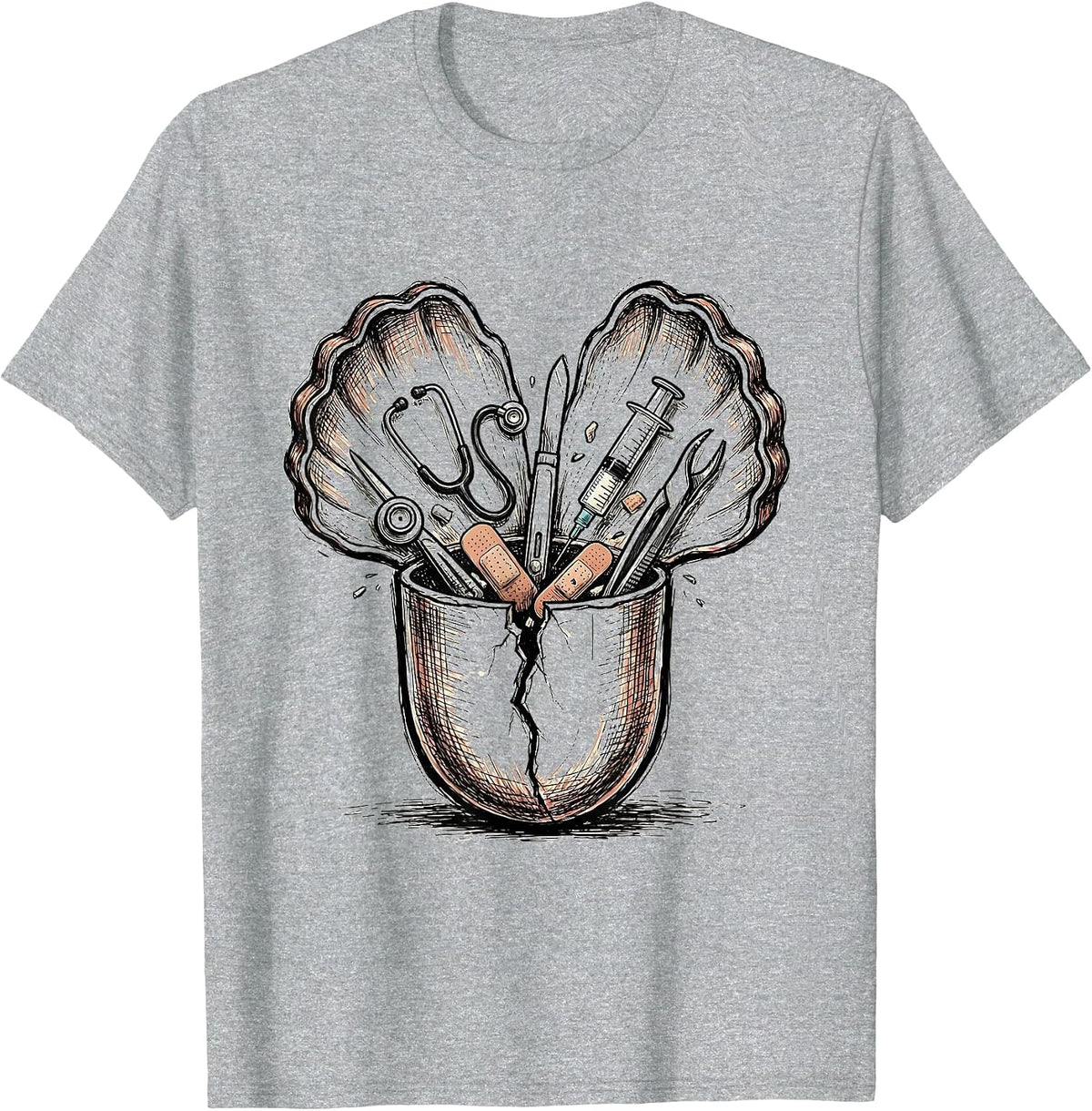 Men's Medical Assistant Pill Capsule Tools Graphic T-Shirt - Heather Grey