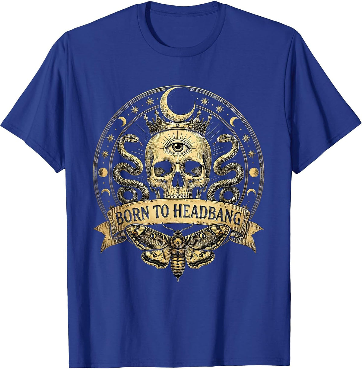 Born to Headbang Heavy Metal Graphic Design T-Shirt - Royal Blue