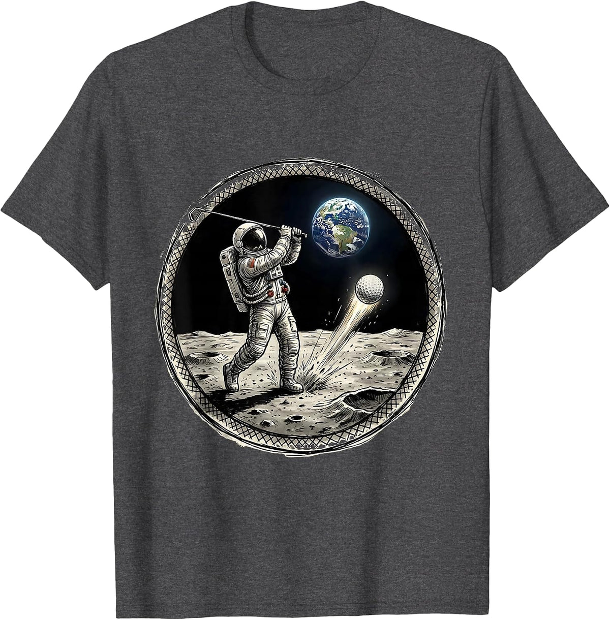 Men's Astronaut Golf Lunar Surface Space Tee Off T-Shirt - Dark Heather Grey