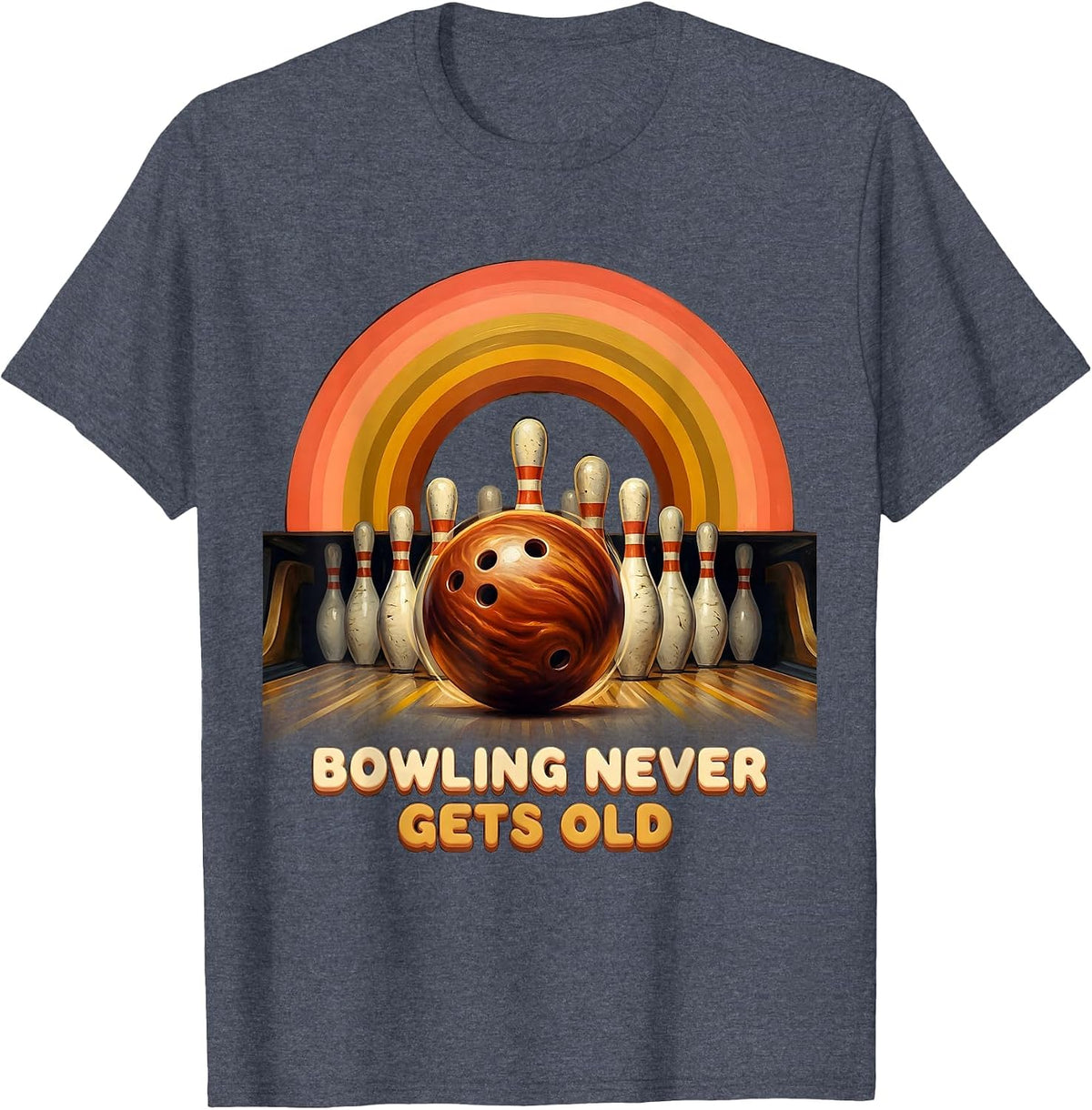 Bowling Never Gets Old Classic Bowling Design T-Shirt - Heather Blue
